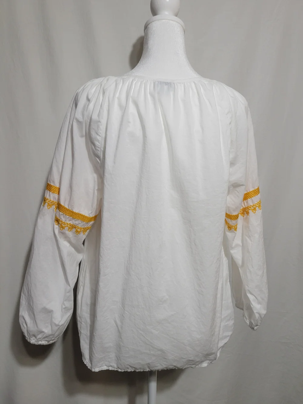 J. Crew White Peasant Tunic with Yellow Tassel Accents Boho